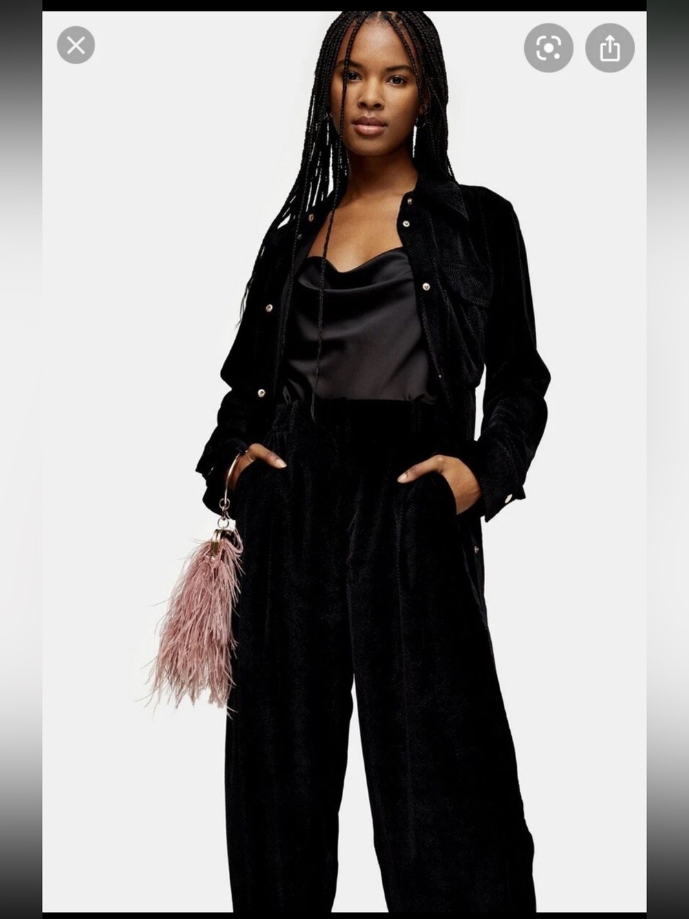 Topshop Herringbone Velvet Wide Leg Trousers, Blk, Size 12 US (fits like 14) - Picture 2 of 4